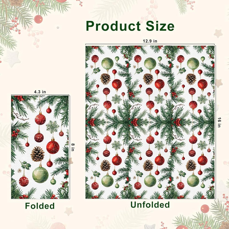 Tbsone 3-Ply Christmas Paper Napkins Disposable: Guest Dinner Hand Towels, Xmas Table Decorative for Bathroom Home Kitchen, Holiday Cocktail Party Decor, Red White Green (4.3x7.9 Inches, Count, 100) - Image 2